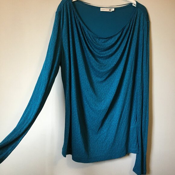 Jackpot Peacock Blue Ditsy Floral Print Cowl Collar Viscose Shirt - Picture 5 of 16